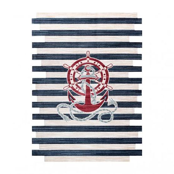 Modern Children's Rug TOYS 75324 ANCHOR, Irregular Shape, Cream, Turquoise, Dark Blue
