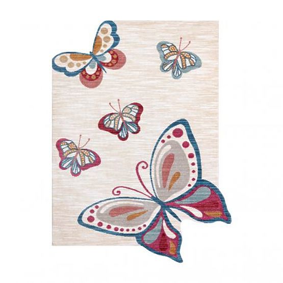 Modern Children's Rug TOYS 75326 BUTTERFLY, Irregular Shape, Cream, Red Fuchsia