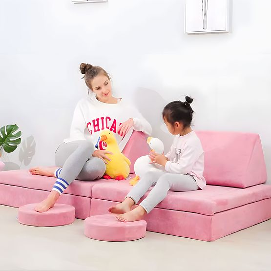 Modular Children's Armchair DIY 8 Soft Cushions Foldable - Pink ECOTOYS