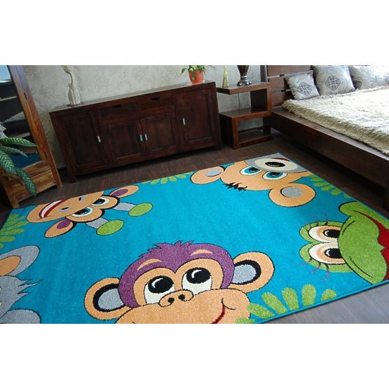 Monkey Children's Rug - Turquoise