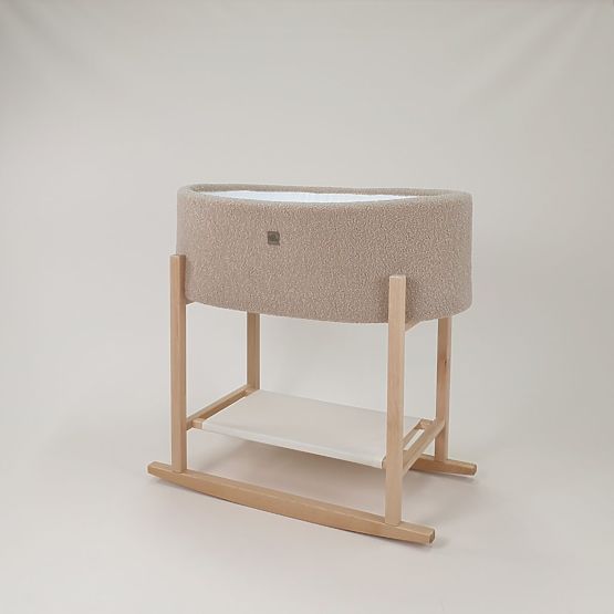Moses Basket Teddy with Wooden Base - Beige