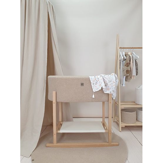 Moses Basket Teddy with Wooden Base - Beige