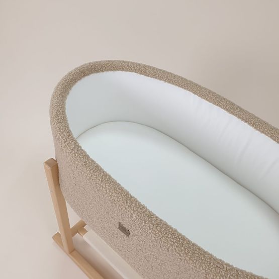 Moses Basket Teddy with Wooden Base - Beige