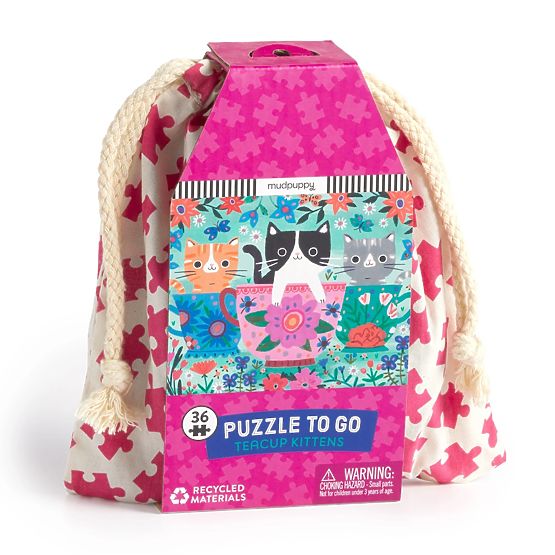 Mudpuppy Puzzle Kittens in a Teacup in a Fabric Bag 36 Pieces
