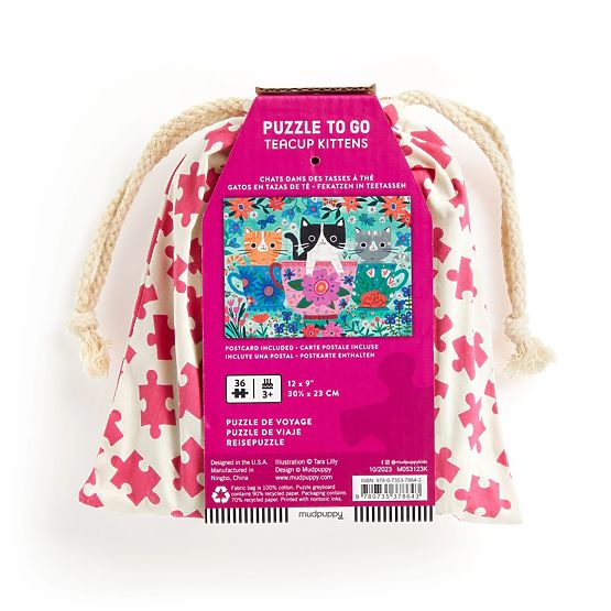 Mudpuppy Puzzle Kittens in a Teacup in a Fabric Bag 36 Pieces