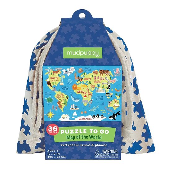 Mudpuppy Puzzle World Map in a Fabric Bag 36 Pieces