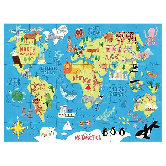 Mudpuppy Puzzle World Map in a Fabric Bag 36 Pieces