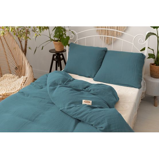 Dark Green Muslin Bedding 140x200 cm + 70x90 cm