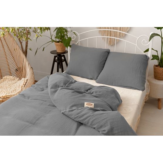 Muslin bedding 140x200 cm + 70x90 cm dark gray