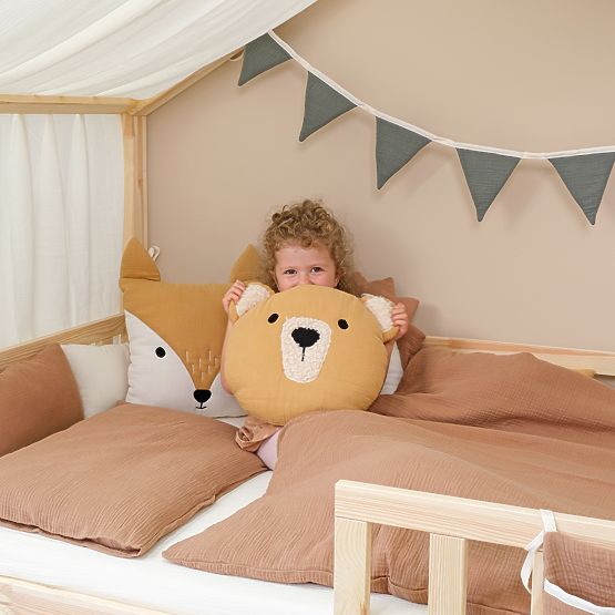 Muslin Pillow Ourbaby Ø 35 cm Bear - Mustard