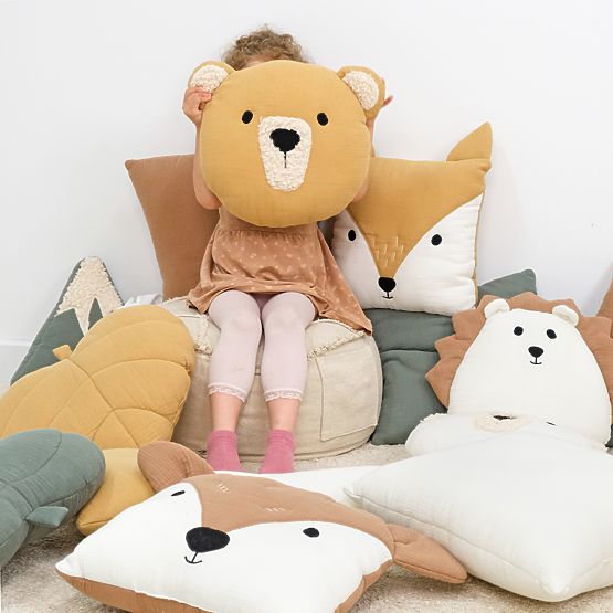 Muslin Pillow Ourbaby Ø 35 cm Bear - Mustard