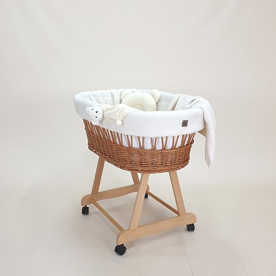 Natural Wicker Teddy Baby Cradle - Ecru Color Set