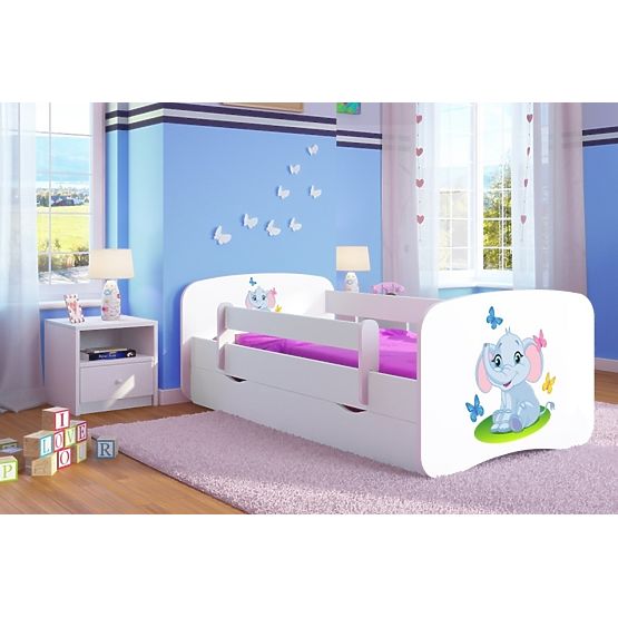 Ourbaby Children's Bed with Safety Rail - Elephant - White