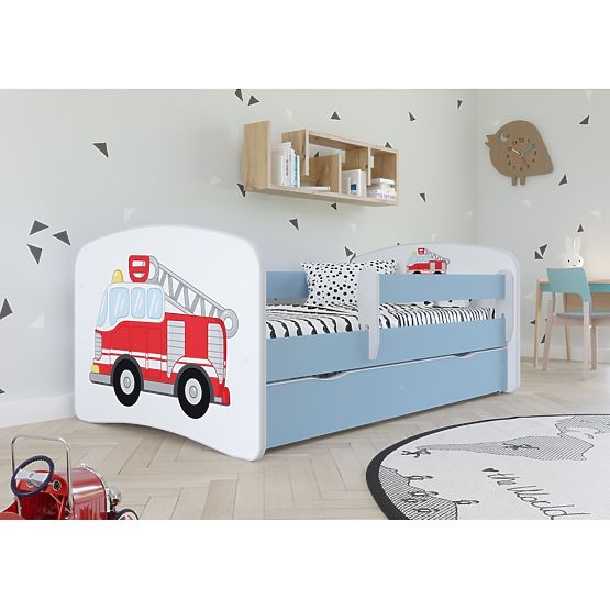 Children's Bed with Guardrail Ourbaby - Fire Truck - Blue