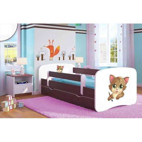 Ourbaby Children's Bed with Safety Rail - Kitty - Dark Walnut