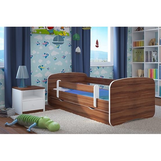Ourbaby Children's Bed with Safety Rail - Light Walnut