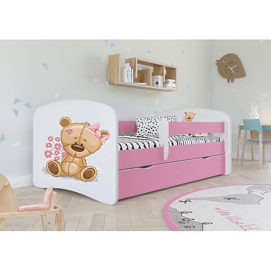 Children's Bed with Barrier Ourbaby - Teddy Bear - Pink