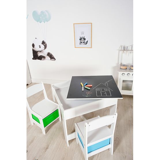 Ourbaby Children's Table with Chairs and Blue and Green Box