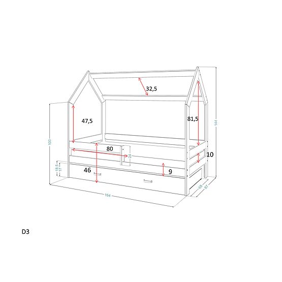 Paula House Bed with Guardrail 160 x 80 cm - White