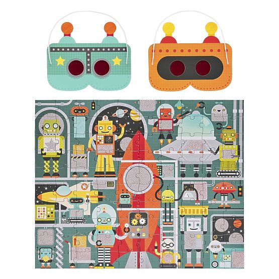 Petit Collage Puzzle robots 100 pcs with 3D glasses