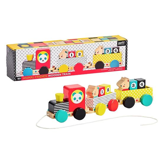 Petit Collage Wooden Train with Numbers and Animal Friends