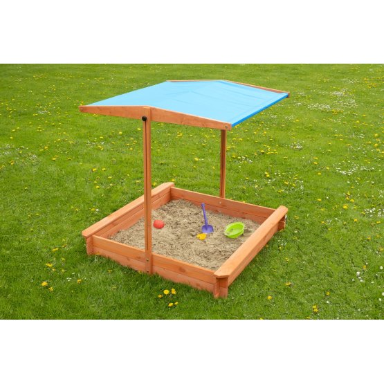 Wooden sandpit with benches and roof 120 x 120 - blue
