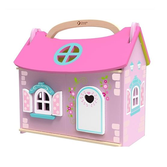 Portable wooden house for dolls