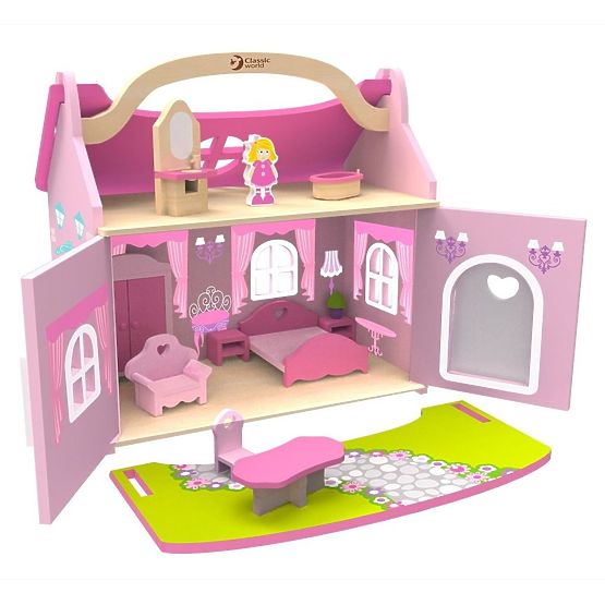 Portable wooden house for dolls