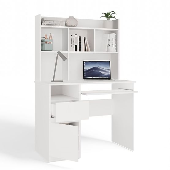 PORTO Left Desk with Top Matte White Drawer Shelves for Office Room