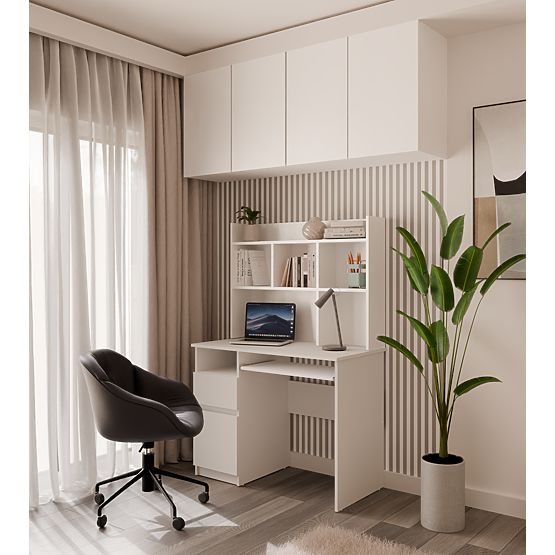 PORTO Left Desk with Top Matte White Drawer Shelves for Office Room