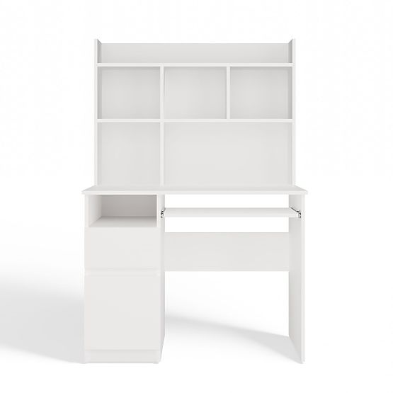 PORTO Left Desk with Top Matte White Drawer Shelves for Office Room