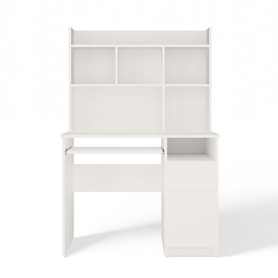 PORTO Right Desk with Extension White Matte Drawer Shelf for Office Room