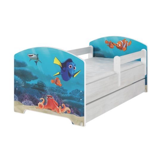Children bed with barrier - Dory a Nemo - decor norwegian pine
