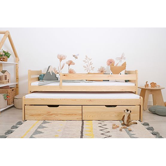 Children's Bed with Trundle and Guardrail Praktik - Natural