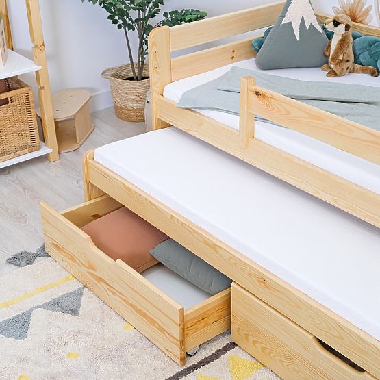 Children's Bed with Trundle and Guardrail Praktik - Natural
