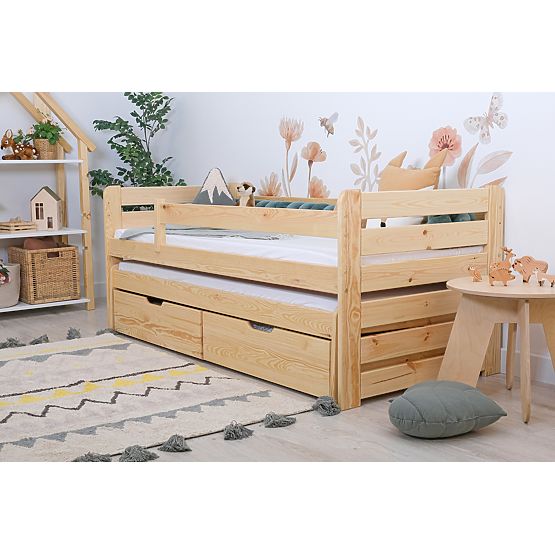 Children's Bed with Trundle and Guardrail Praktik - Natural