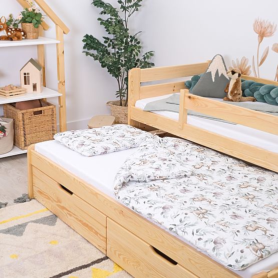 Children's Bed with Trundle and Guardrail Praktik - Natural