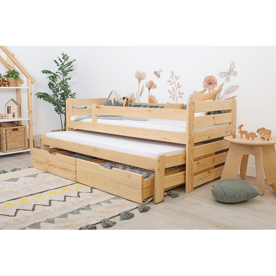 Children's bed with extra bed and barrier Praktik - natural