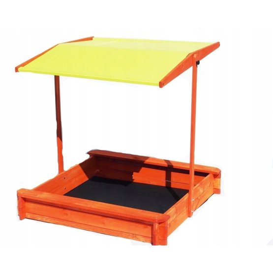 Wooden sandpit with benches and roof 120 x 120 - yellow