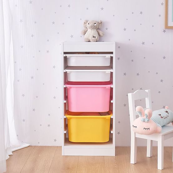 Shelf with Storage Boxes Tower - Pink / Yellow