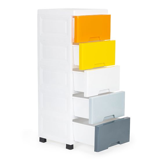 Shelf with 5 Pull-Out Drawers, Legs with Wheels ModernHome