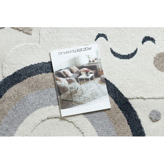 Round Carpet YOYO EY78 White/Beige - Cloud, Rainbow, Dots for Children, Textured, Sensory Fringe