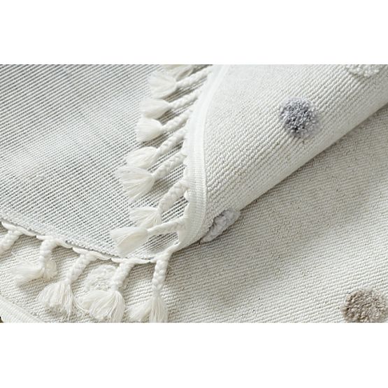 Round Carpet YOYO EY78 White/Beige - Cloud, Rainbow, Dots for Children, Textured, Sensory Fringe