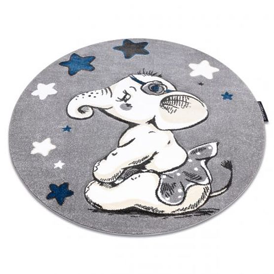 Round Rug PETIT ELEPHANT, STARS, Grey