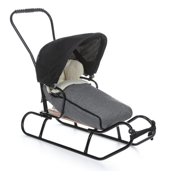 Children's sled with backrest and hood - dark gray / melange