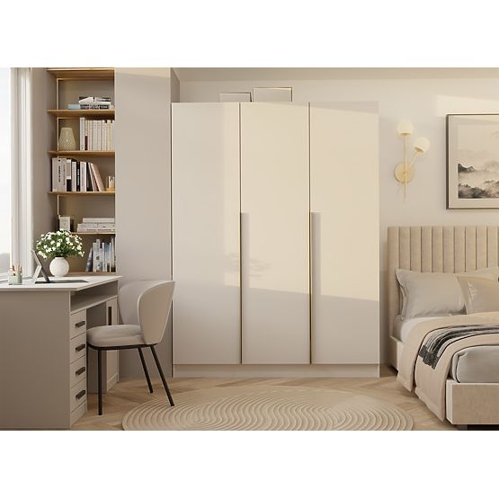 SENSO 3D WARDROBE 150 CM 3 DOORS GOLD HANDLES FOR LIVING ROOM BEDROOM CASHMERE BEIGE