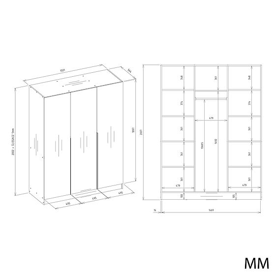 SENSO 3D WARDROBE 150 CM 3 DOORS GOLD HANDLES FOR LIVING ROOM BEDROOM CASHMERE BEIGE