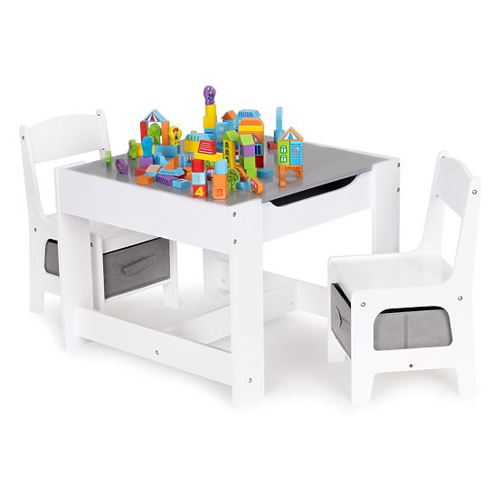 Set of children's table and 2 gray chairs