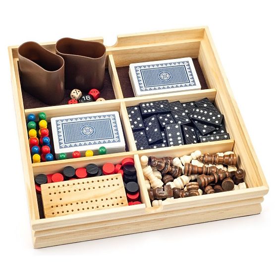 Set of Games in a Wooden Box