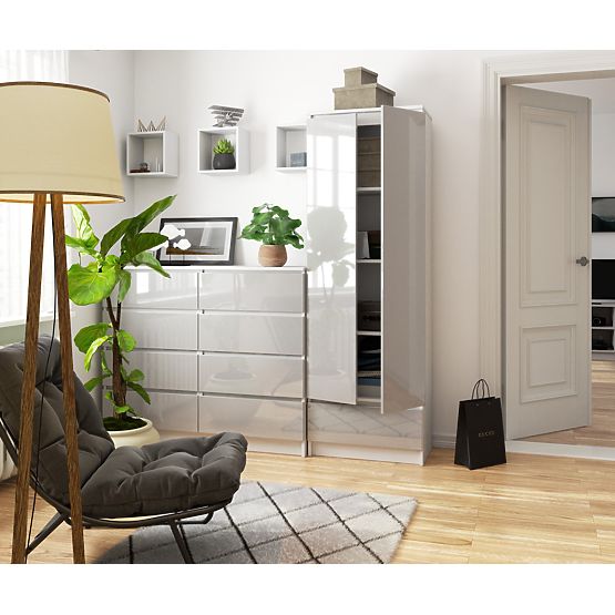 SHELF R 60 cm CLP 1 DRAWER 4 SHELVES WHITE / METALLIC GLOSS